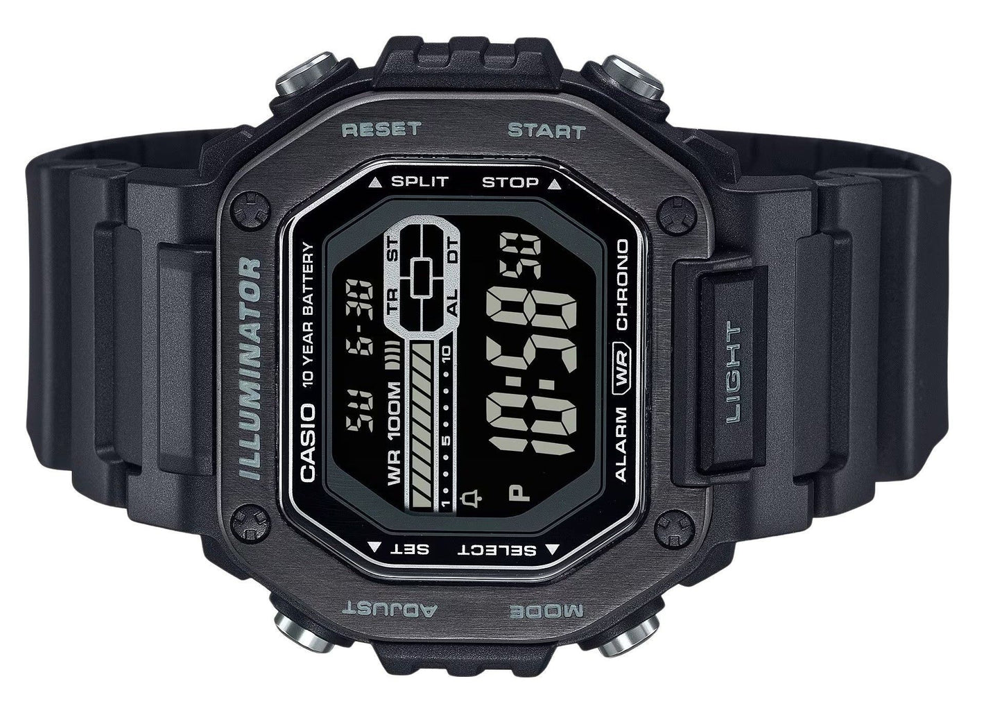 Casio Standard Digital Black Resin Strap Blaues Zifferblatt Quarz MWD-110HB-1BV 100M Herrenuhr