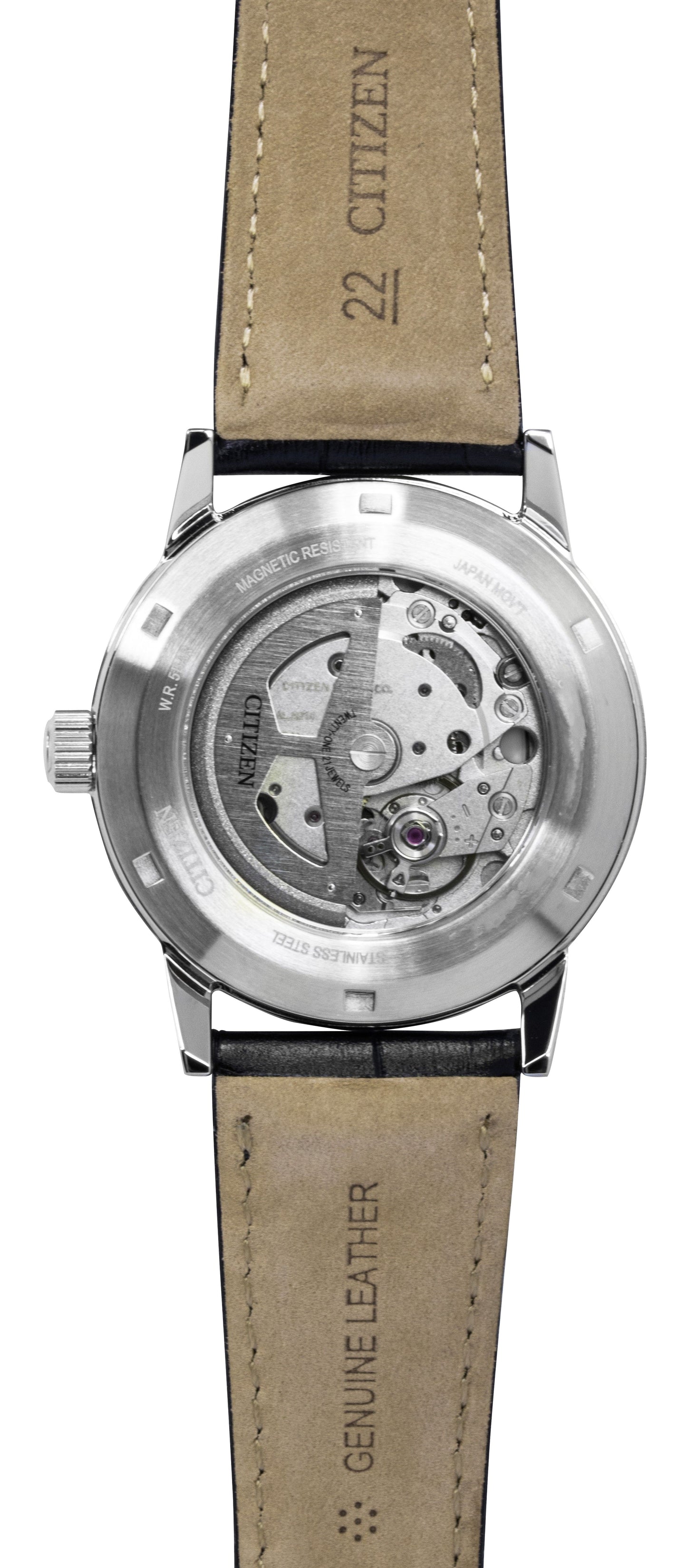 Citizen Calf Lederarmband Schwarzes Zifferblatt Automatik NJ0210-05E Herrenuhr
