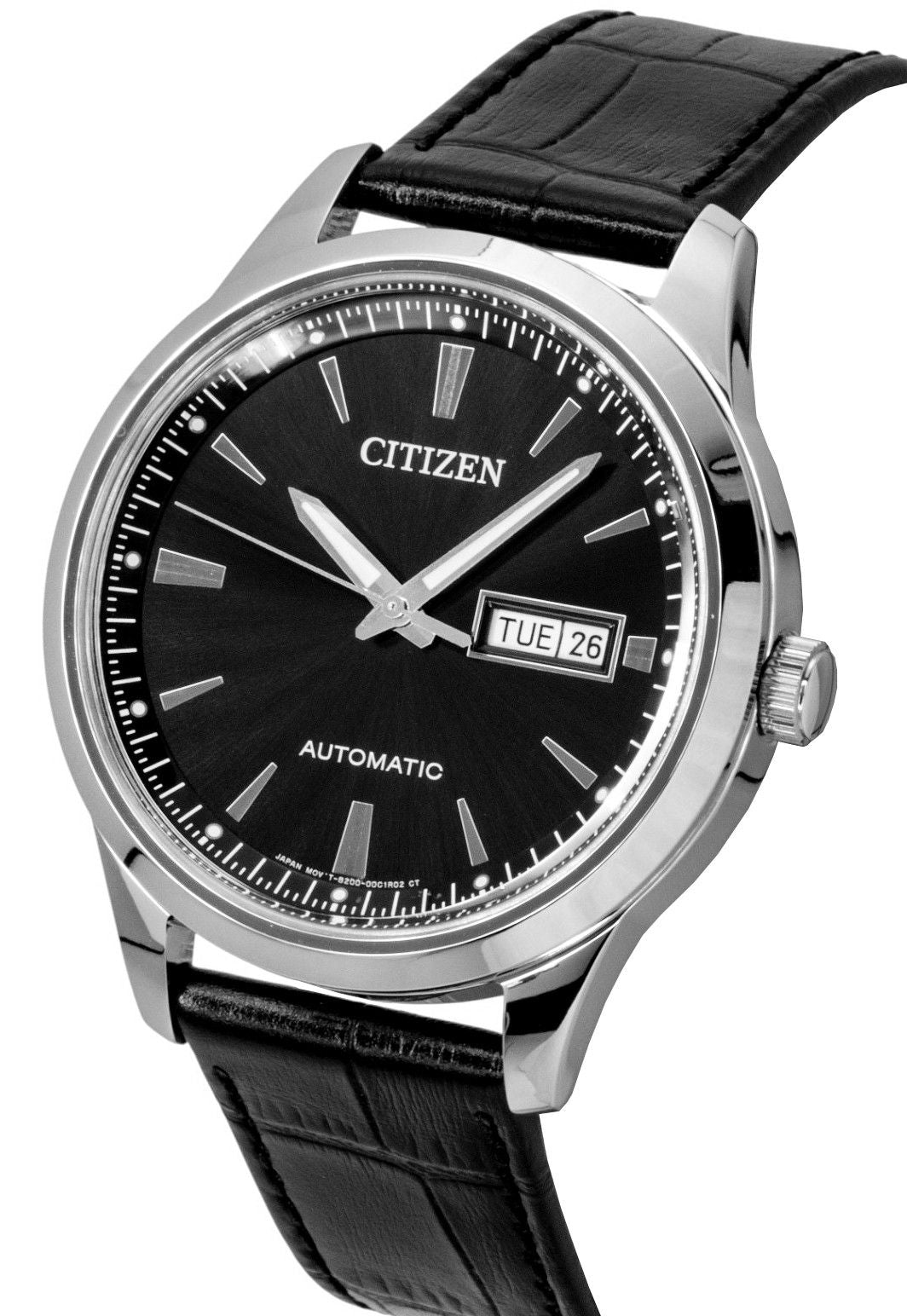 Citizen Lederarmband Schwarzes Zifferblatt Automatik NY4058-01E Herrenuhr