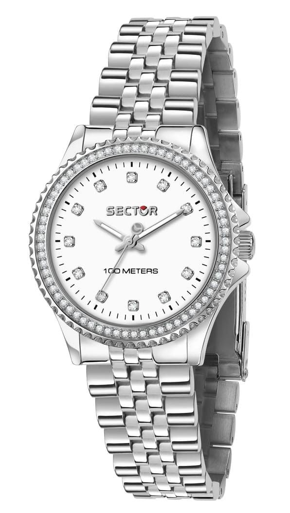 Sector 230 Just Time Crystal Accents White Dial Quarz R3253161538 100M Damenuhr
