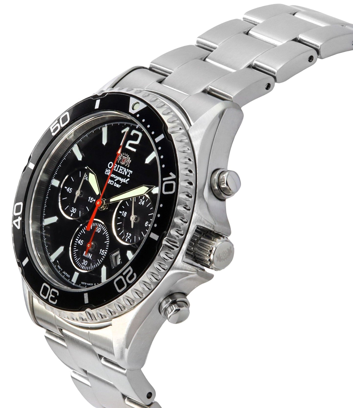 Orient Chronograph Edelstahl Schwarzes Zifferblatt Solar Taucher RA-TX0202B10B 200M Herrenuhr