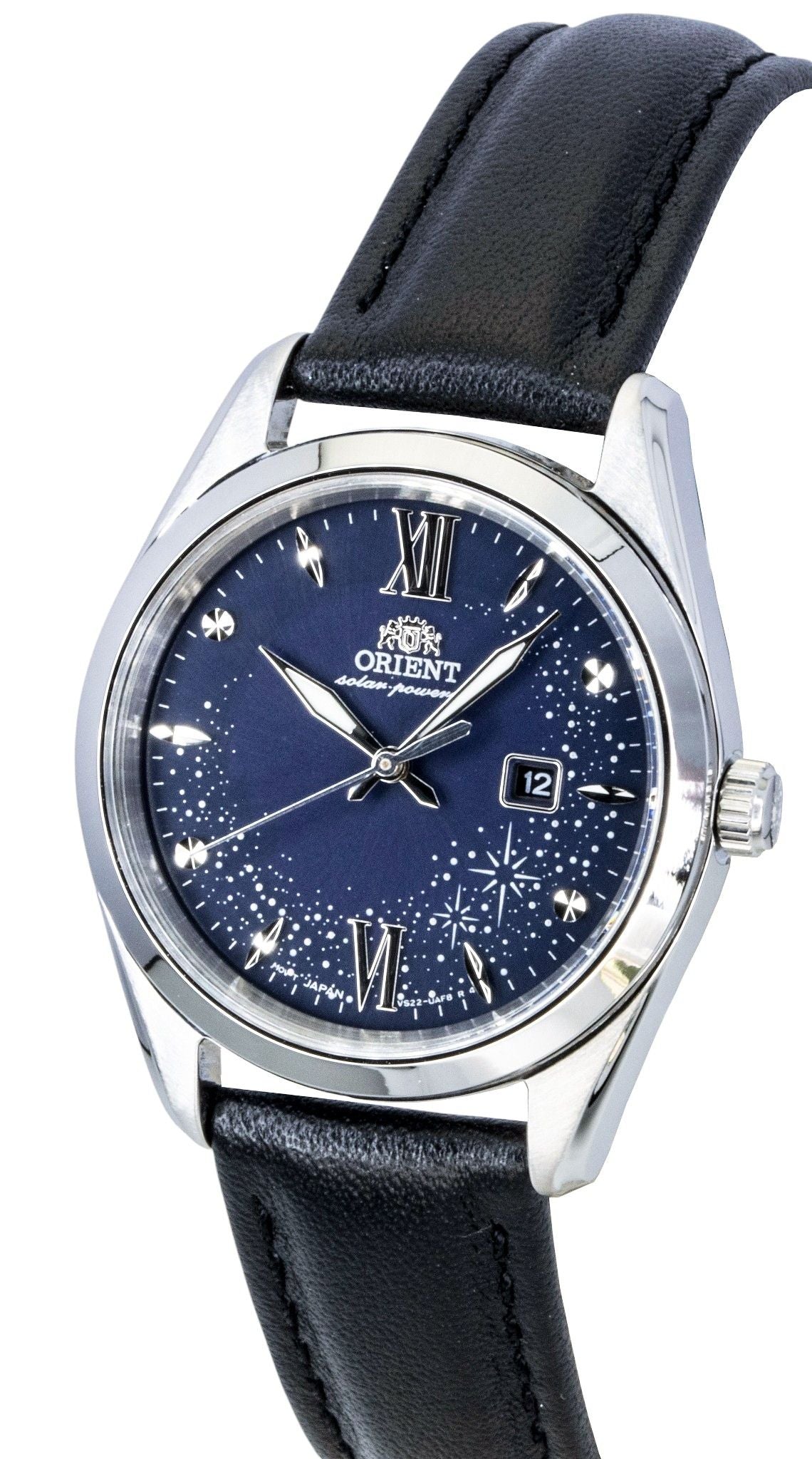 Orient Stretto Lederarmband Blaues Zifferblatt Solar RA-WG0605L Damenuhr