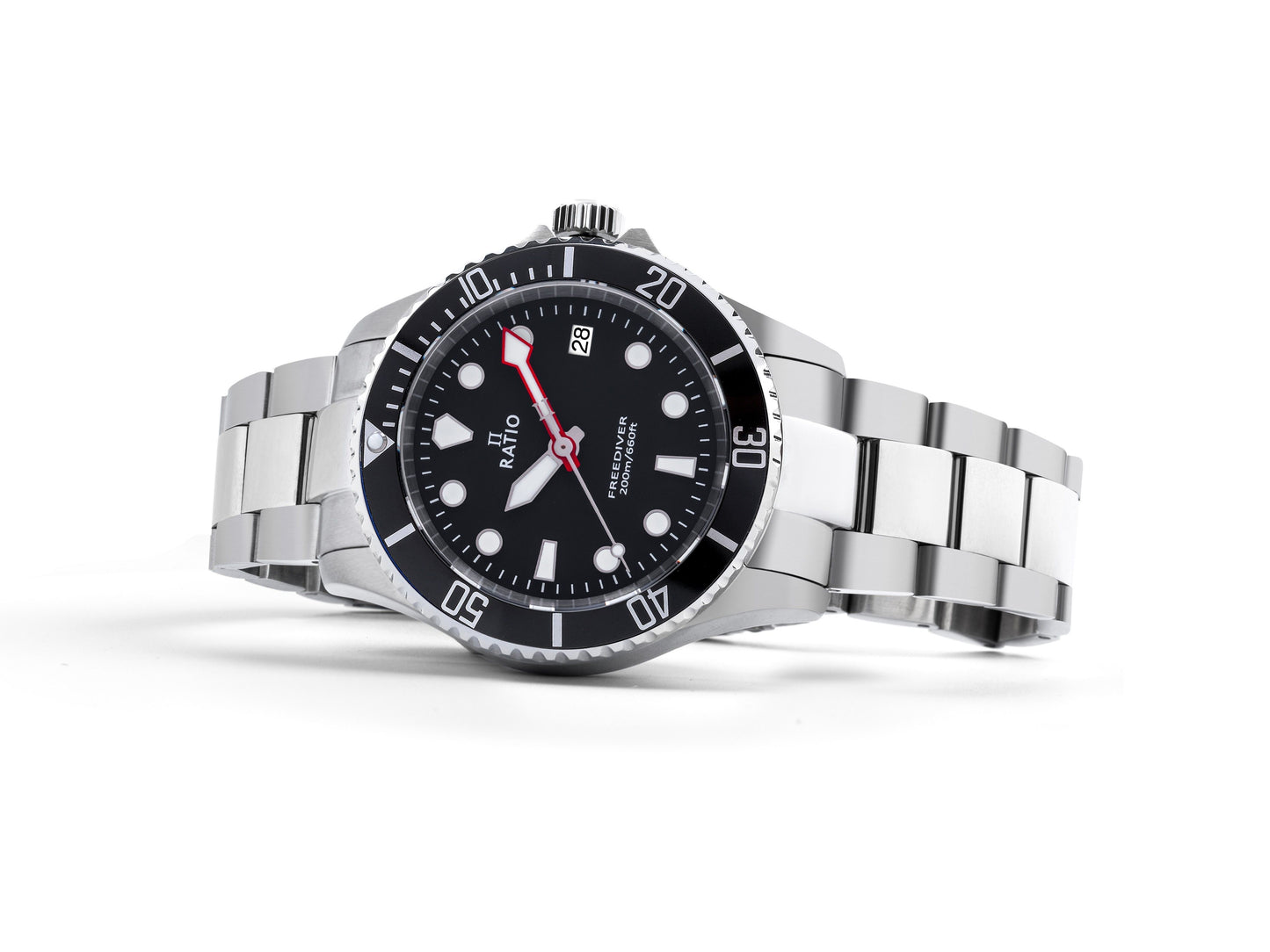Ratio FreeDiver Sapphire Edelstahl Schwarzes Zifferblatt Quarz RTF031 200M Herrenuhr