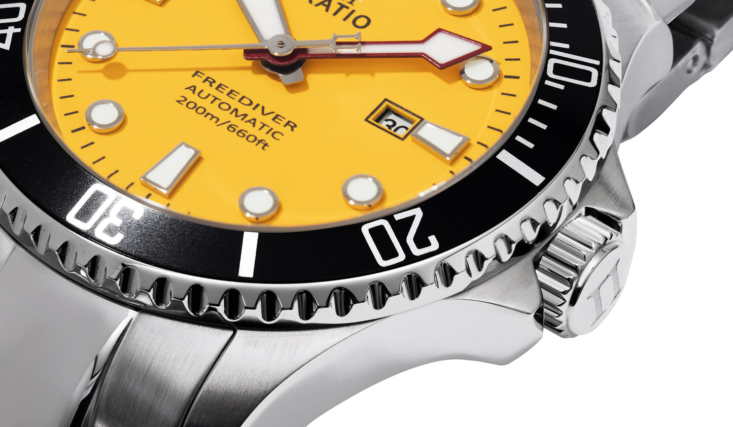 Ratio FreeDiver Sapphire Edelstahl Yellow Dial Automatik RTFL834 200M Damenuhr