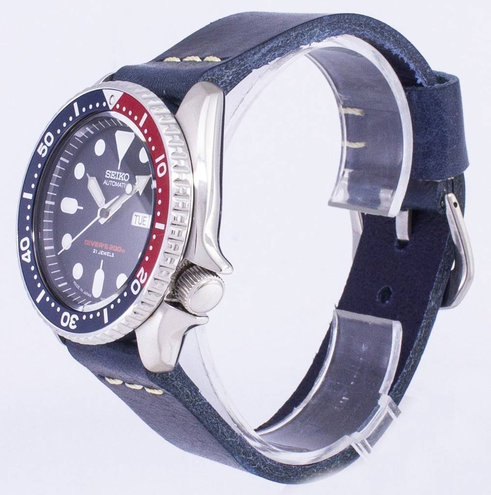 Seiko Automatik SKX009J1-var-LS15 Taucher 200M Dark Blue Lederarmband Herrenuhr