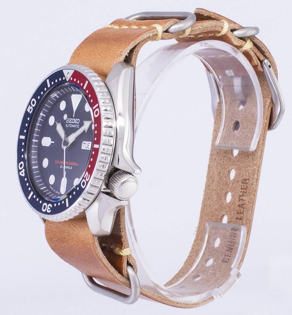 Seiko Automatik SKX009J1-var-LS18 Taucher 200M Made in Japan Brown Lederarmband Herrenuhr