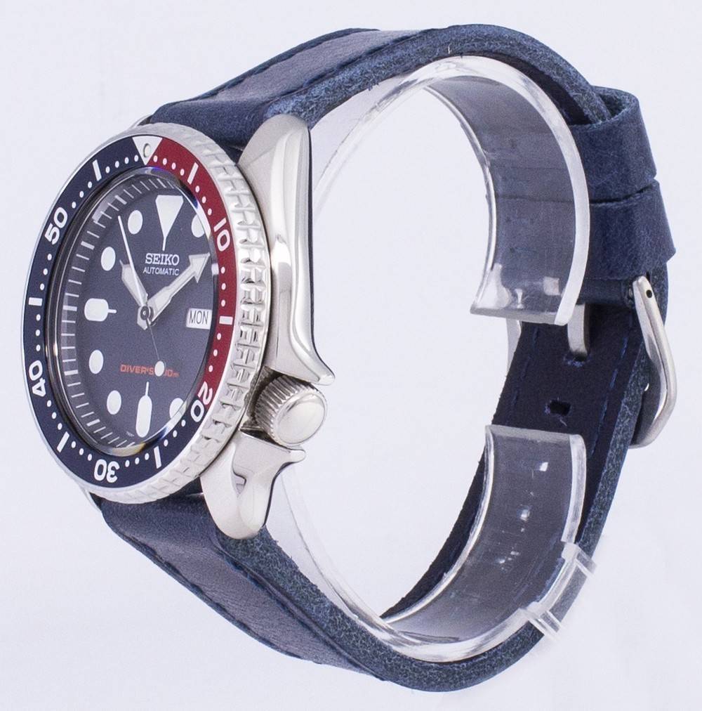 Seiko Automatik SKX009K1-var-LS13 Taucher 200M Dark Blue Lederarmband Herrenuhr
