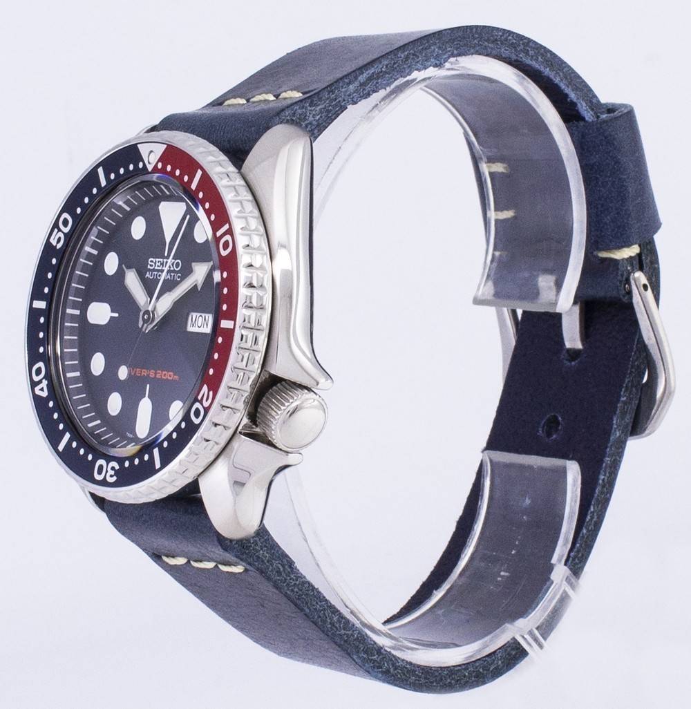 Seiko Automatik SKX009K1-var-LS15 Taucher 200M Dark Blue Lederarmband Herrenuhr