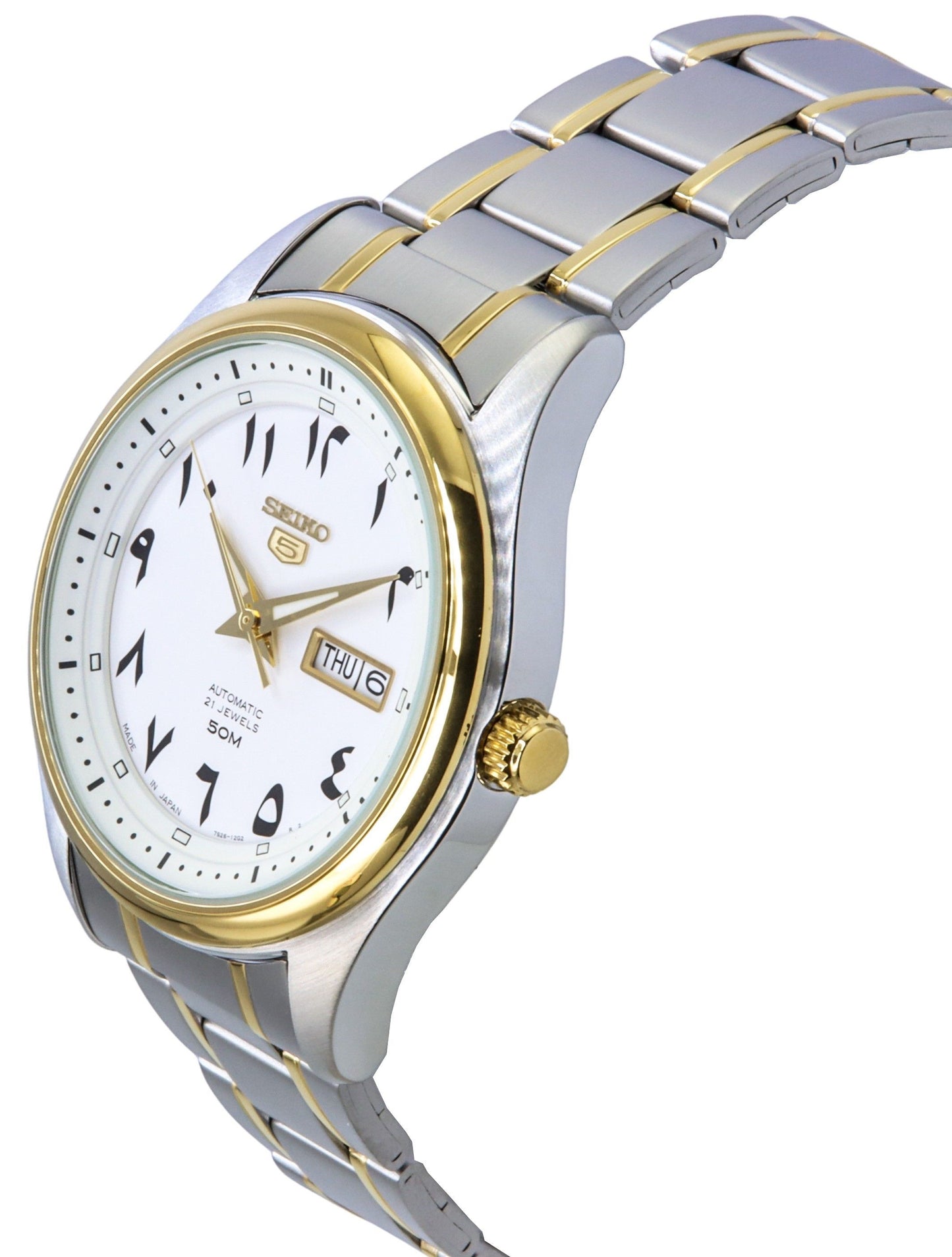 Seiko 5 Two Tone Edelstahl White Arabic Dial Automatik SNKP22 SNKP22J1 SNKP22J Herrenuhr