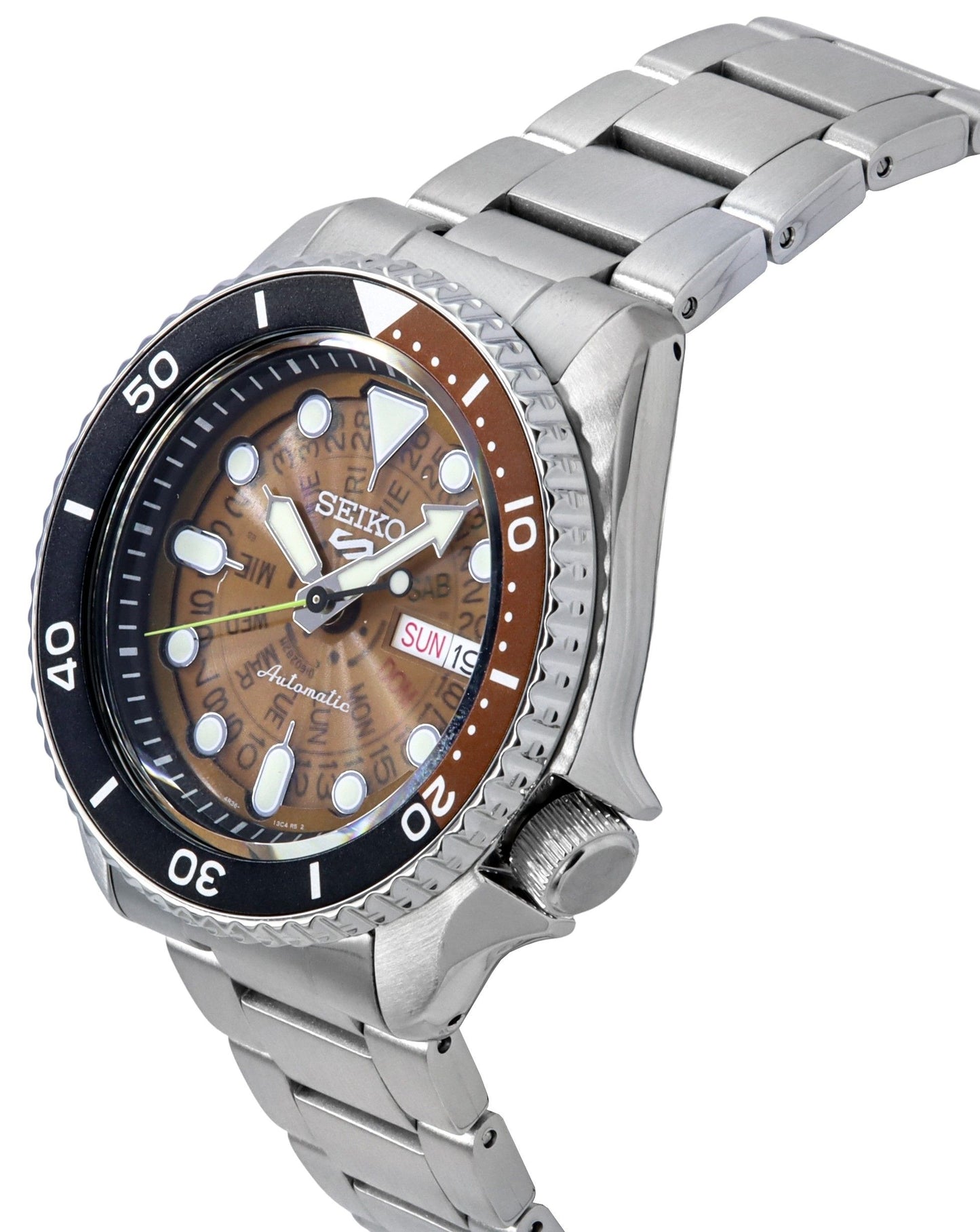 Seiko 5 Sports SKX Style Edelstahl Transparent Orange Dial Automatik SRPJ47K1 100M Herrenuhr