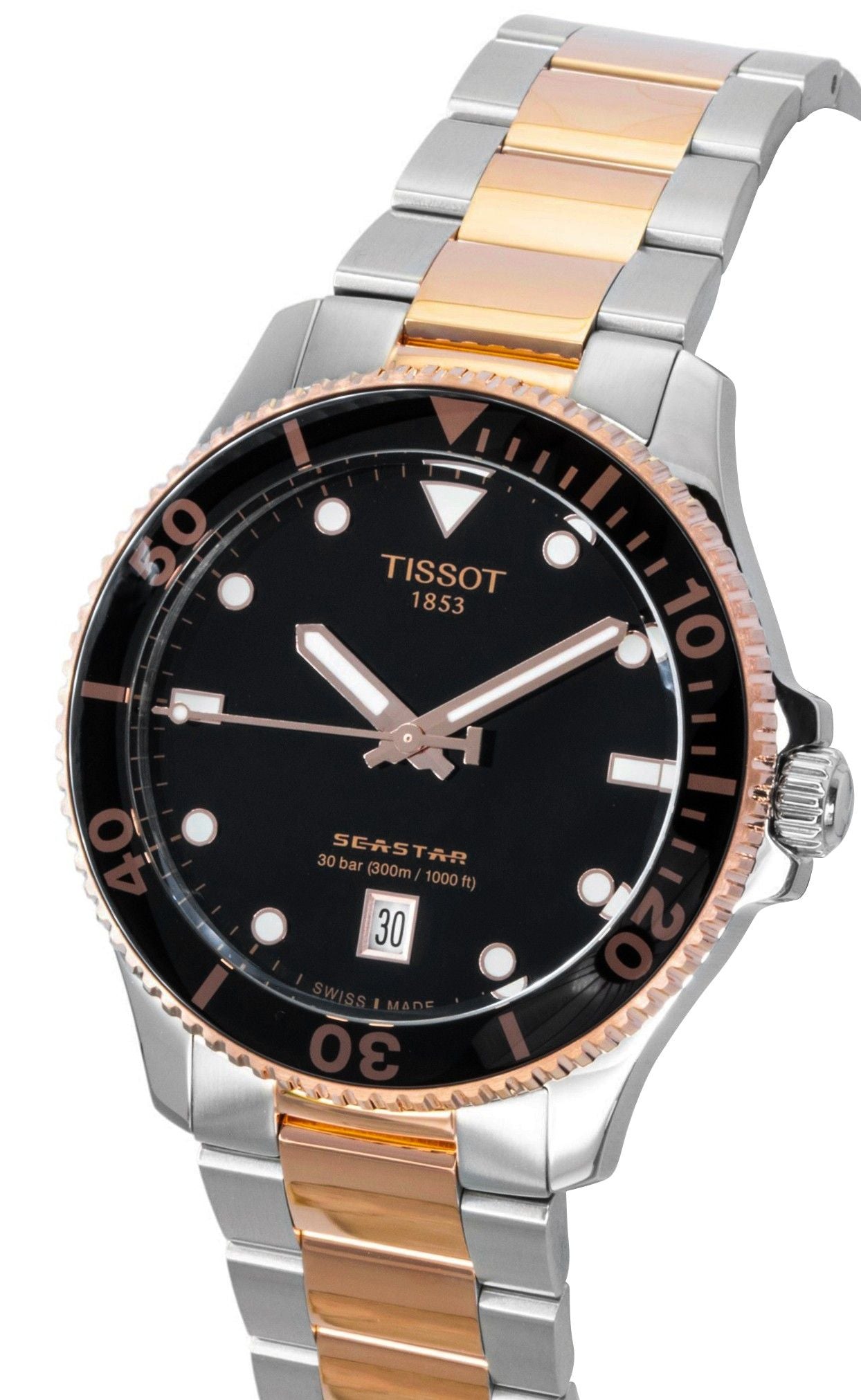 Tissot SeaStar 1000 Two Tone Edelstahl Schwarzes Zifferblatt Quarz Taucher T120.410.22.051.01 300M Herrenuhr