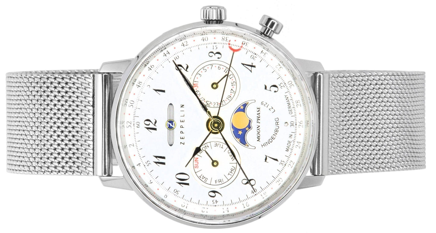 Zeppelin LZ129 Hindenburg Moonphase Silberfarbenes Zifferblatt Quarz 7037M1 Damenuhr