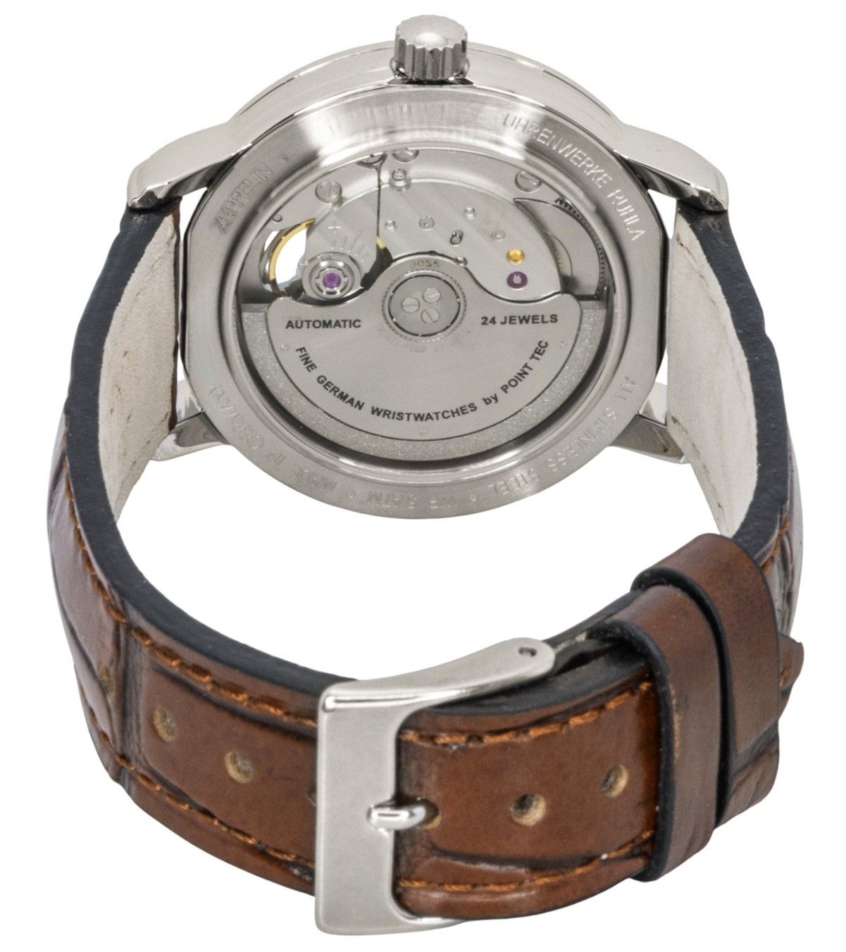 Zeppelin Friedrichshafen Lederarmband Open Heart Grünes Zifferblatt Automatik 85672 Damenuhr