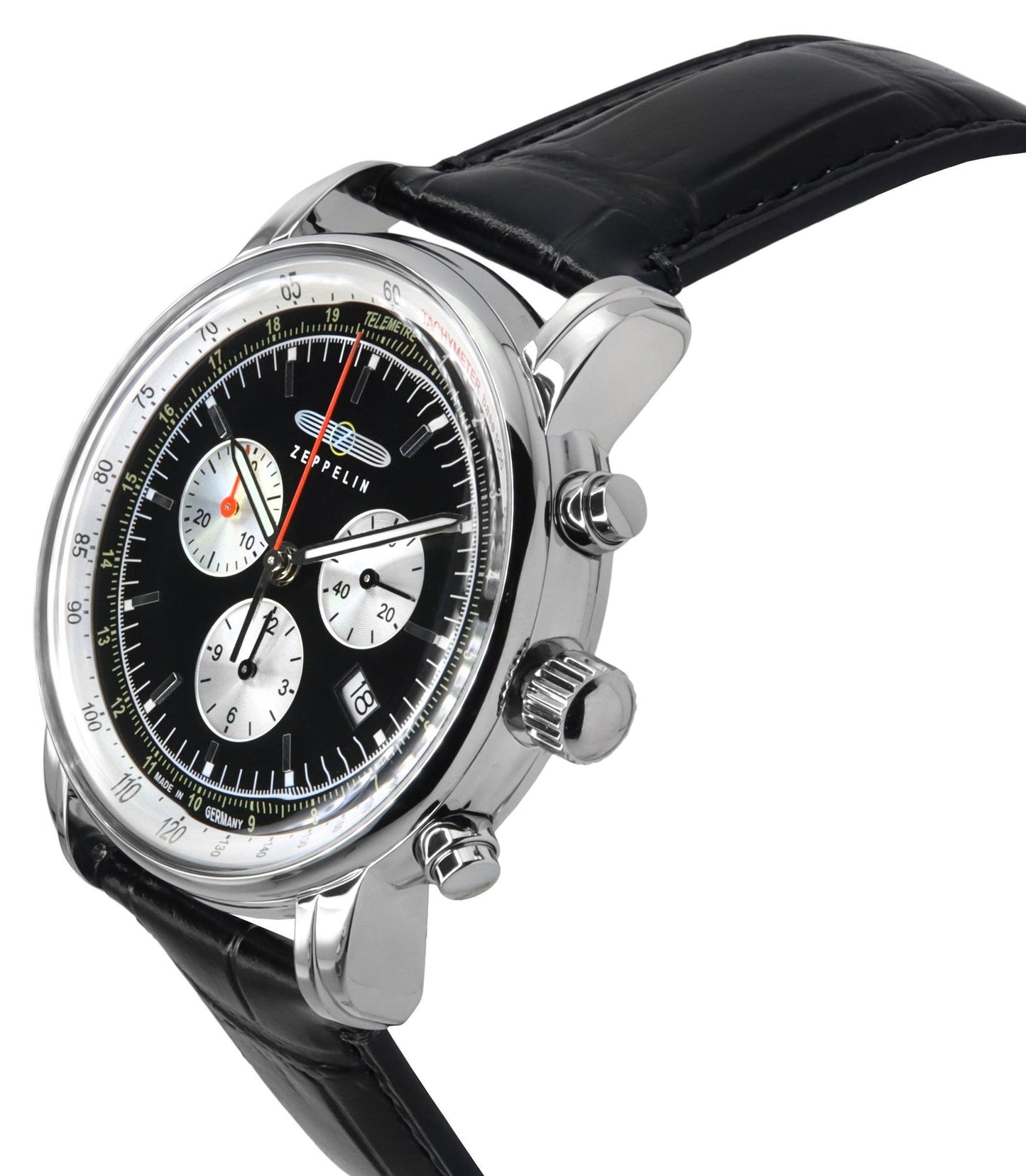 Zeppelin LZ 14 Marine Chronograph Lederarmband Schwarzes Zifferblatt Quarz 88882 Herrenuhr
