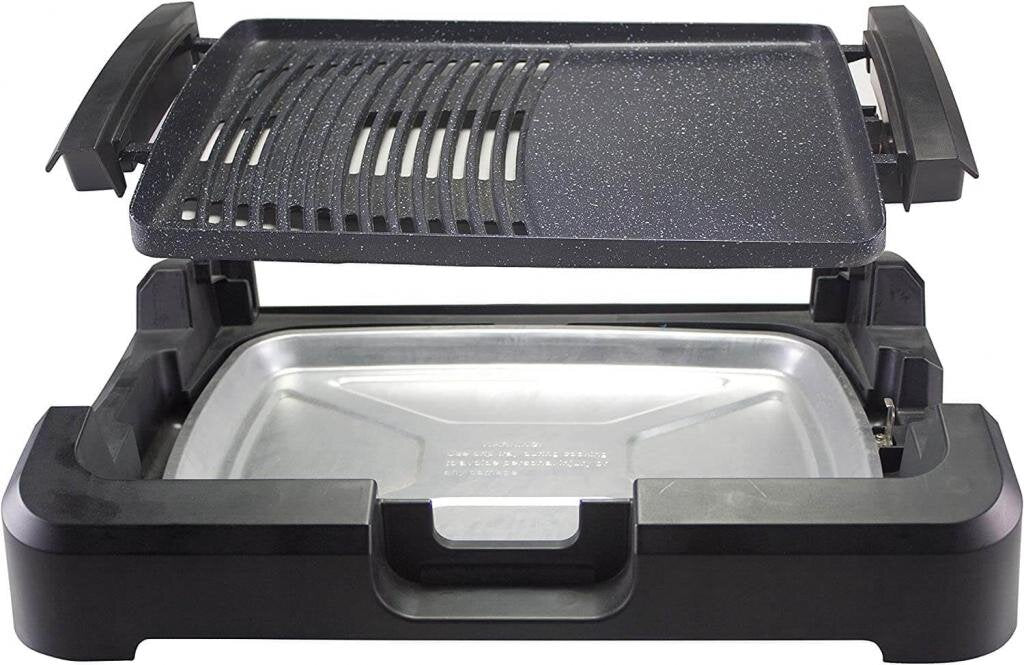 Beper 90.871 Elektrogrill mit Glasdeckel | beschichtete Grillplatte, Edelstahl, 2200 W, BBQ, 5 Temperaturstufen