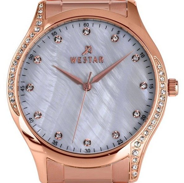 Westar Zing Crystal Accents Rose Goldfarben Edelstahl White Perlmutt-Zifferblatt Quarz 00127PPN611 Damenuhr