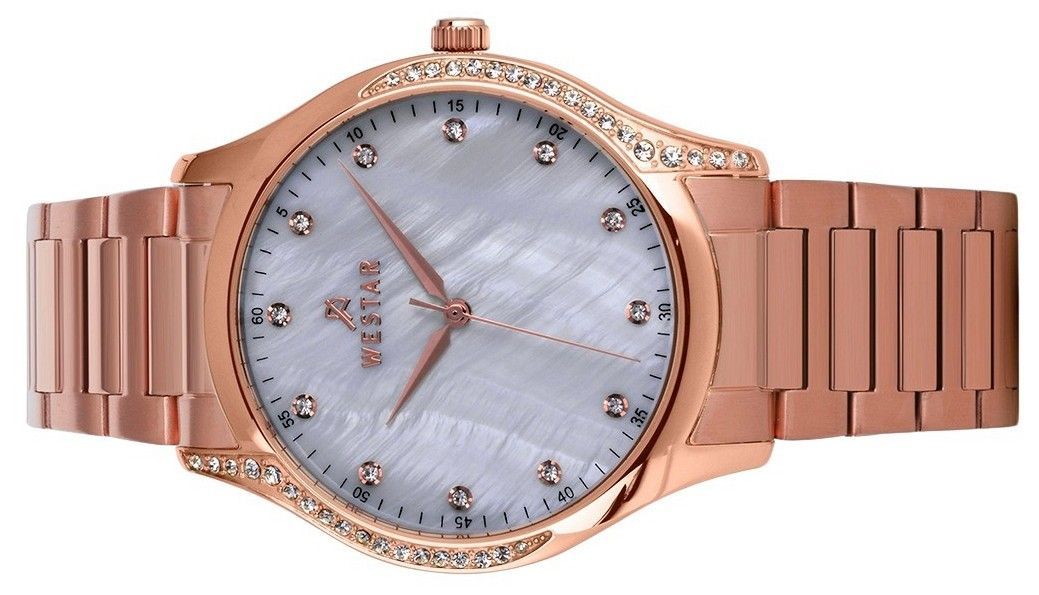 Westar Zing Crystal Accents Rose Goldfarben Edelstahl White Perlmutt-Zifferblatt Quarz 00127PPN611 Damenuhr