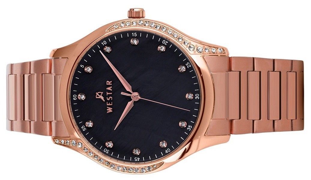 Westar Zing Crystal Accents Rose Goldfarben Edelstahl Black Perlmutt-Zifferblatt Quarz 00127PPN613 Damenuhr