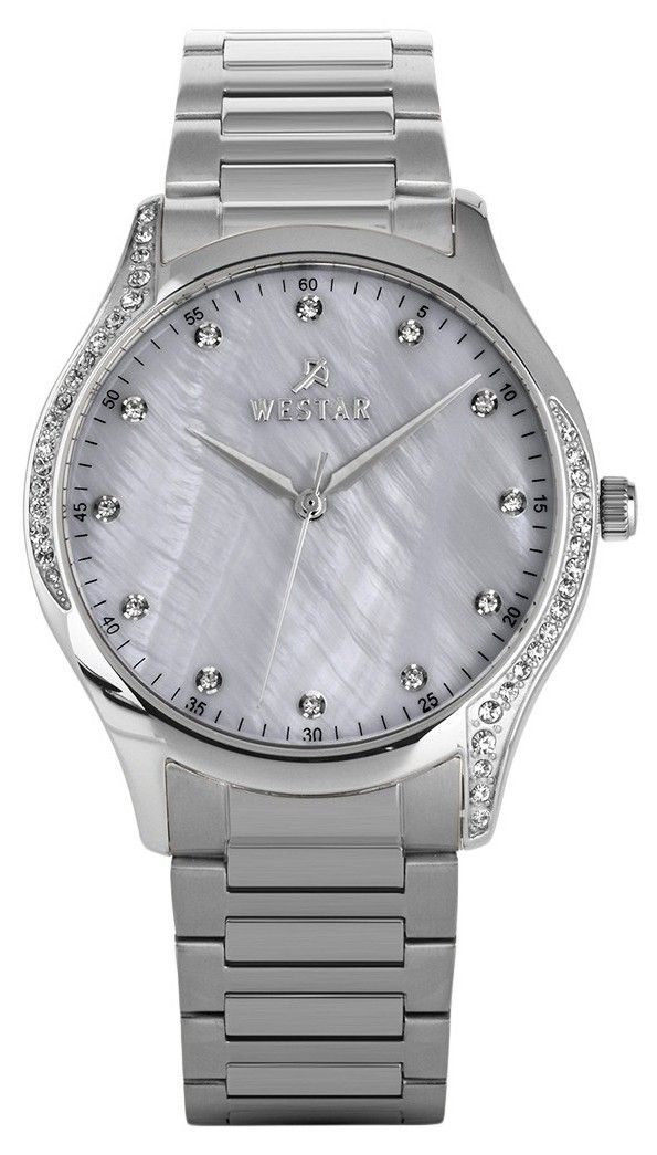 Westar Zing Crystal Accents Edelstahl White Perlmutt-Zifferblatt Quarz 00127STN111 Damenuhr