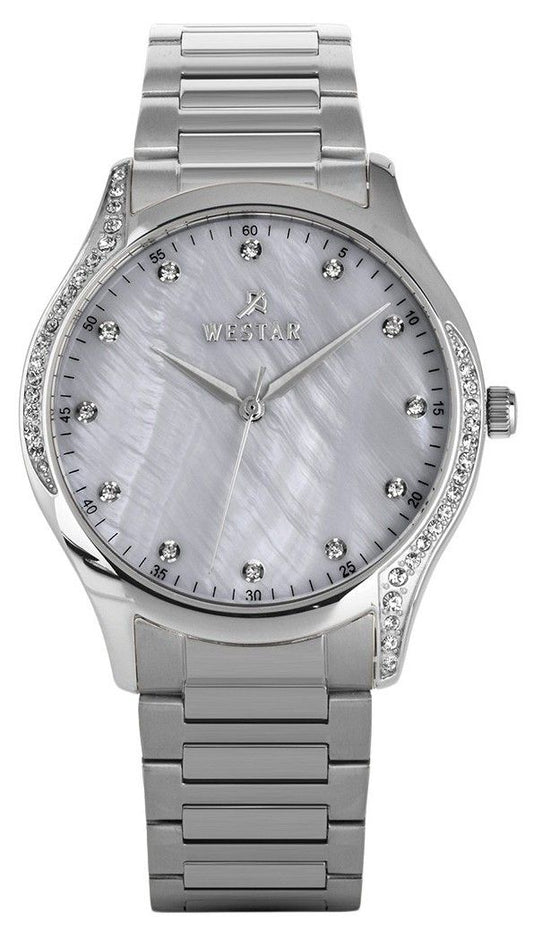 Westar Zing Crystal Accents Edelstahl White Perlmutt-Zifferblatt Quarz 00127STN111 Damenuhr