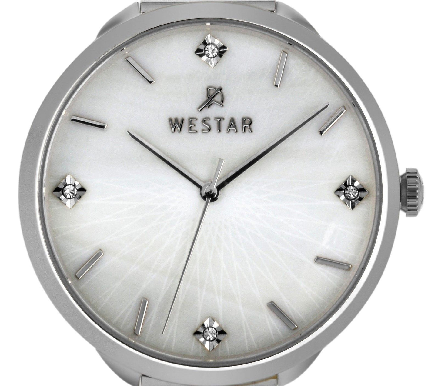 Westar Zing Crystal Accents Edelstahl Mesh White Perlmutt-Zifferblatt Quarz 00128STN11 Damenuhr