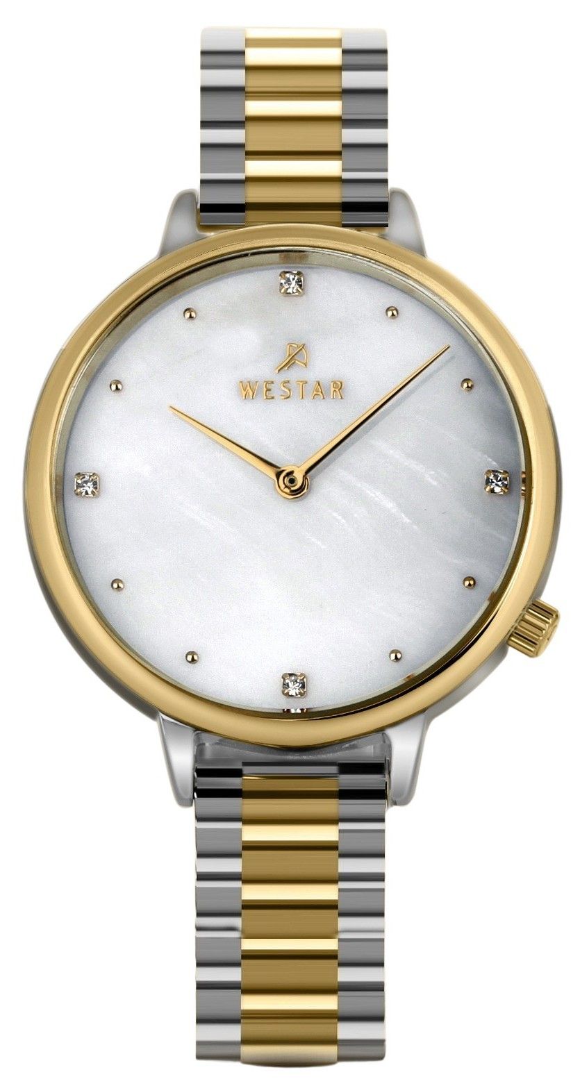 Westar Zing Crystal Accents Two Tone Edelstahl White Perlmutt-Zifferblatt Quarz 00135CBN111 Damenuhr