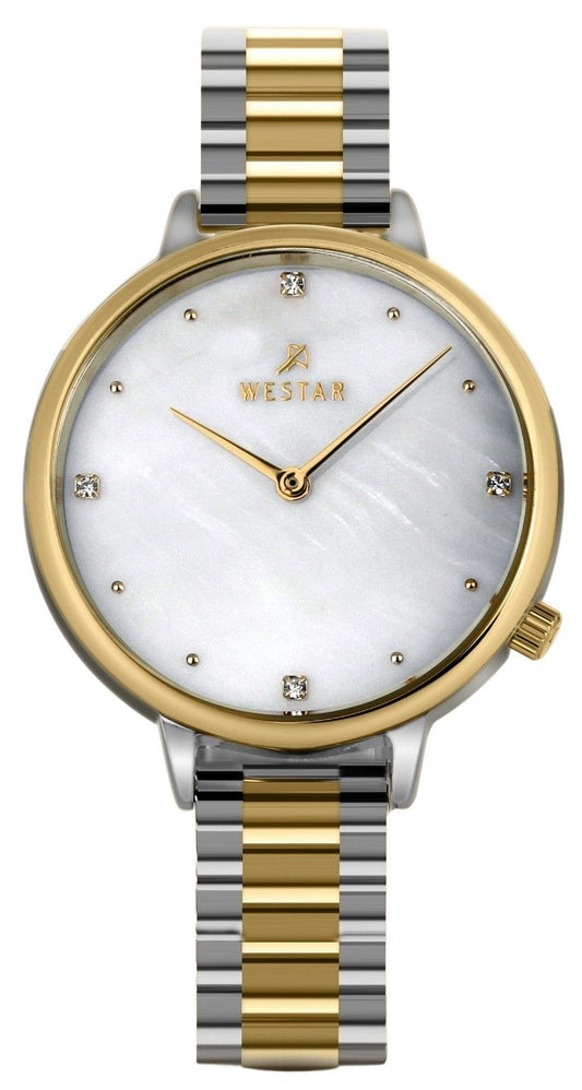 Westar Zing Crystal Accents Two Tone Edelstahl White Perlmutt-Zifferblatt Quarz 00135CBN111 Damenuhr
