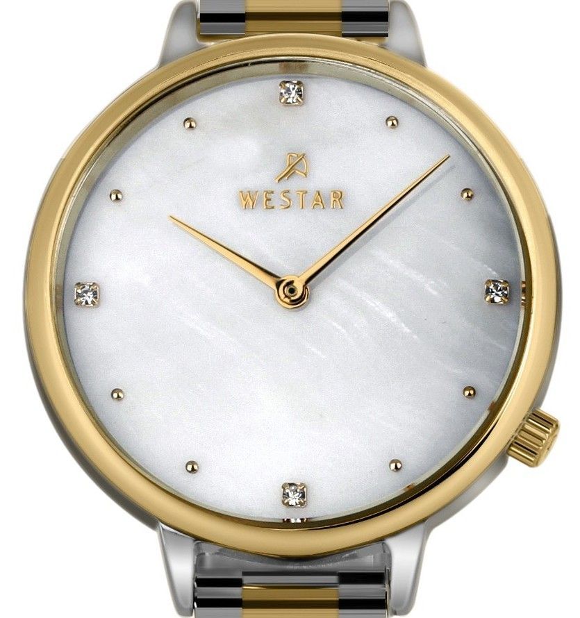 Westar Zing Crystal Accents Two Tone Edelstahl White Perlmutt-Zifferblatt Quarz 00135CBN111 Damenuhr