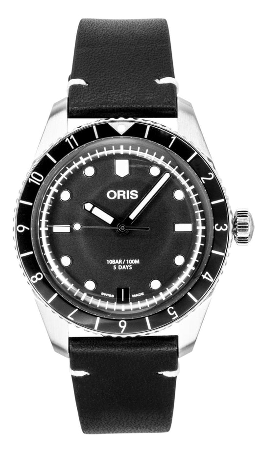 Oris Divers Sixty Five 12H Lederarmband Schwarzes Zifferblatt Automatik 01 400 7772 4054-07 5 20 82 100M Herrenuhr