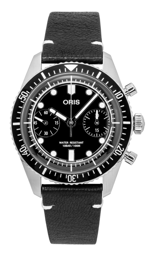 Oris Divers Sixty-Five Chronograph Lederarmband Schwarzes Zifferblatt Automatik 01-771-7791-4054-07-6-20-01 100M Herrenuhr