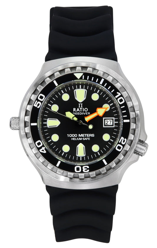 Ratio FreeDiver Version 02 Helium Safe 1000M Sapphire Quarz Schwarzes Zifferblatt 1038EF102V-BLK-V02 Herrenuhr
