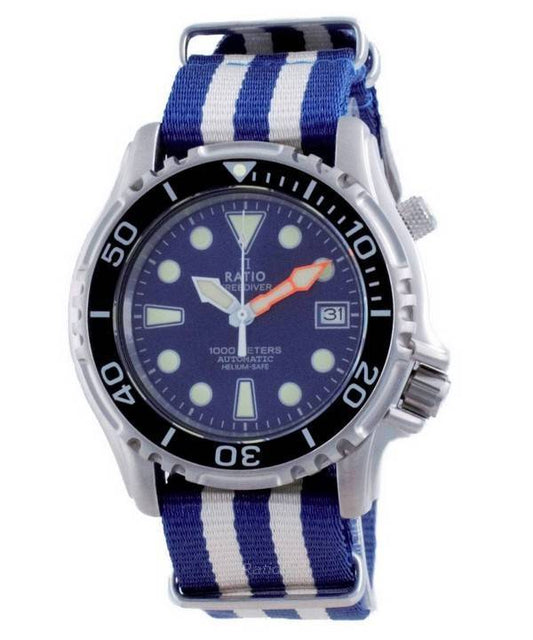 Ratio Free Diver Helium Safe Nylon Automatik Taucher 1066KE20-33VA-BLU-var-NATO2 1000M Herrenuhr