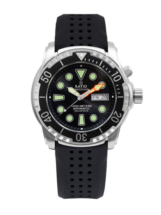 Ratio FreeDiver Version 02 Helium Safe 1000M Sapphire Automatik Schwarzes Zifferblatt 1068HA90-34VA-BLK-V02 Herrenuhr