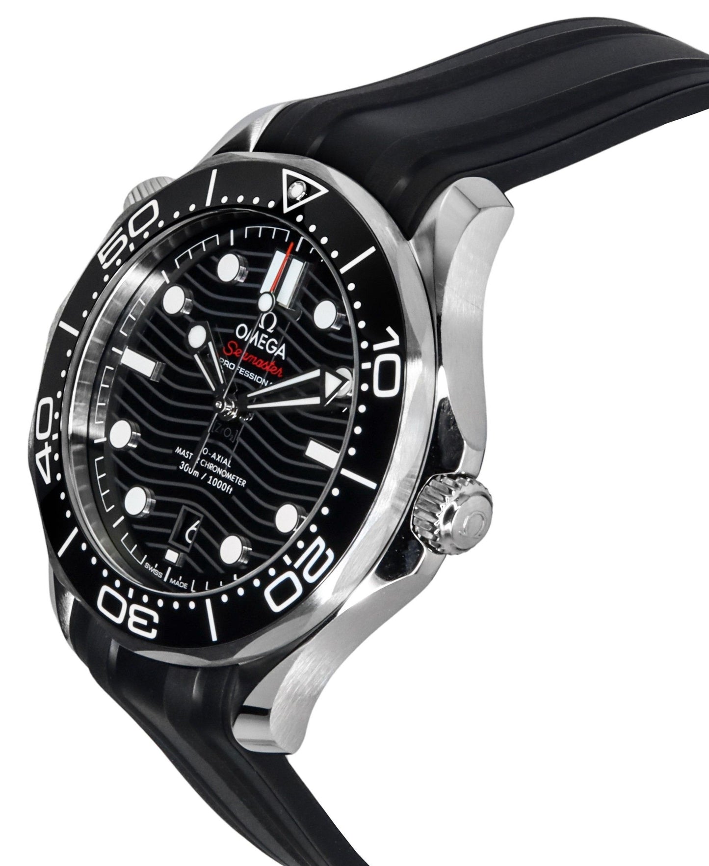 Omega Seamaster Rubber Strap Schwarzes Zifferblatt Automatik Taucher 210.32.42.20.01.001 300M Herrenuhr