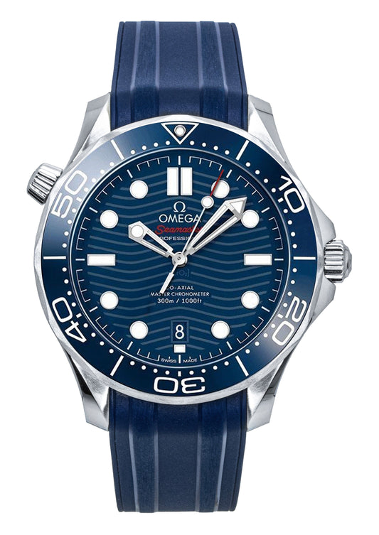 Omega Seamaster Rubber Strap Blaues Zifferblatt Automatik Taucher 210.32.42.20.03.001 300M Herrenuhr
