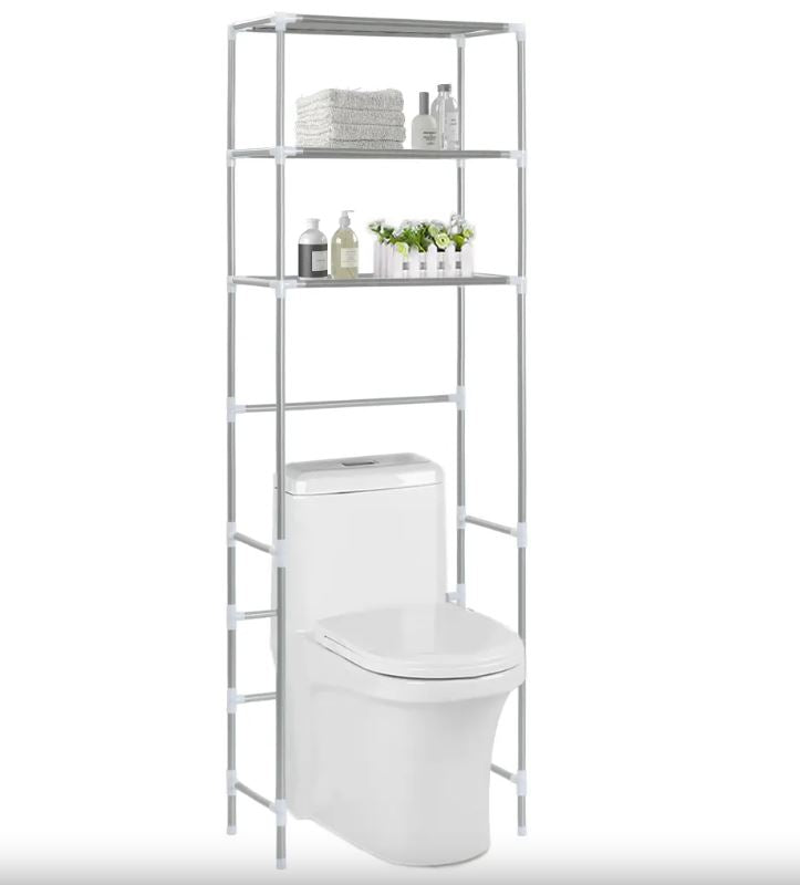 Toilettenregal 3 Ablagen Silbern 53x28x169 cm