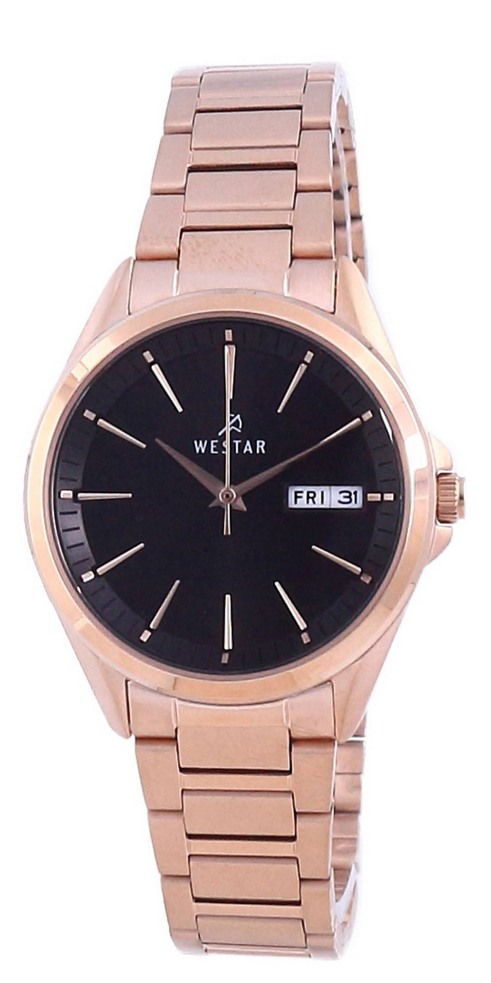 Westar Schwarzes Zifferblatt Rose Goldfarben Edelstahl Quarz 40212 PPN 603 Damenuhr
