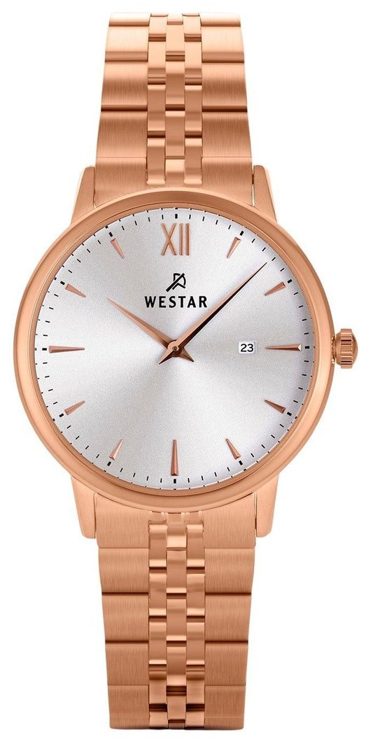 Westar Profile Rose Goldfarben Edelstahl Silberfarbenes Zifferblatt Quarz 40215PPN607 Damenuhr