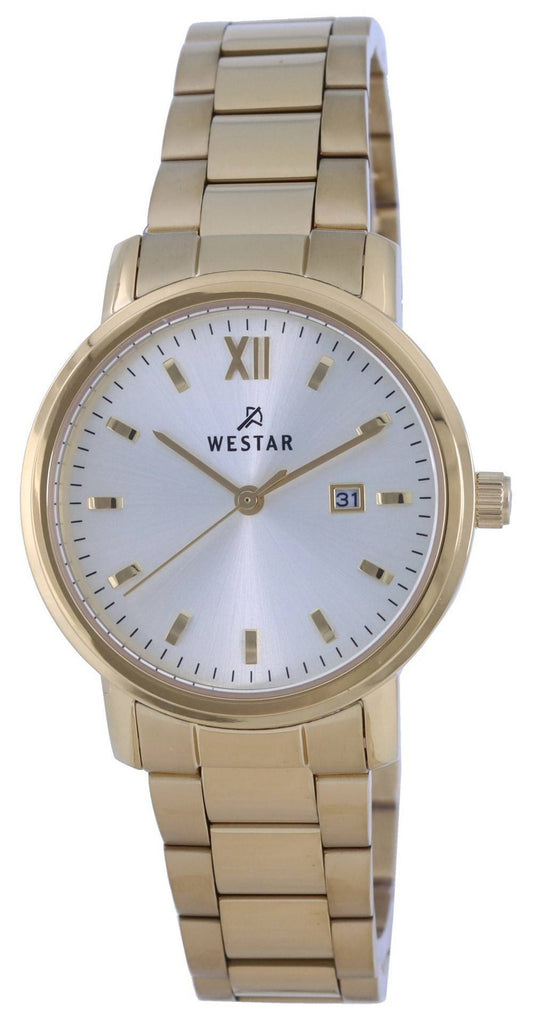 Westar Silberfarbenes Zifferblatt Goldfarben Edelstahl Quarz 40245 GPN 102 Damenuhr