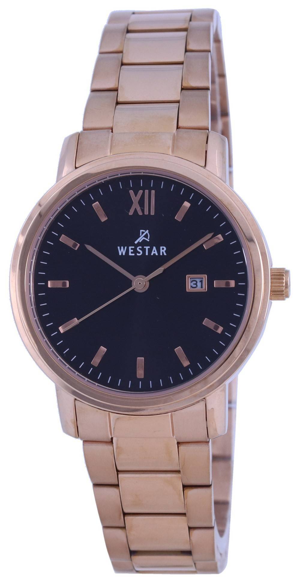 Westar Schwarzes Zifferblatt Rose Goldfarben Edelstahl Quarz 40245 PPN 603 Damenuhr