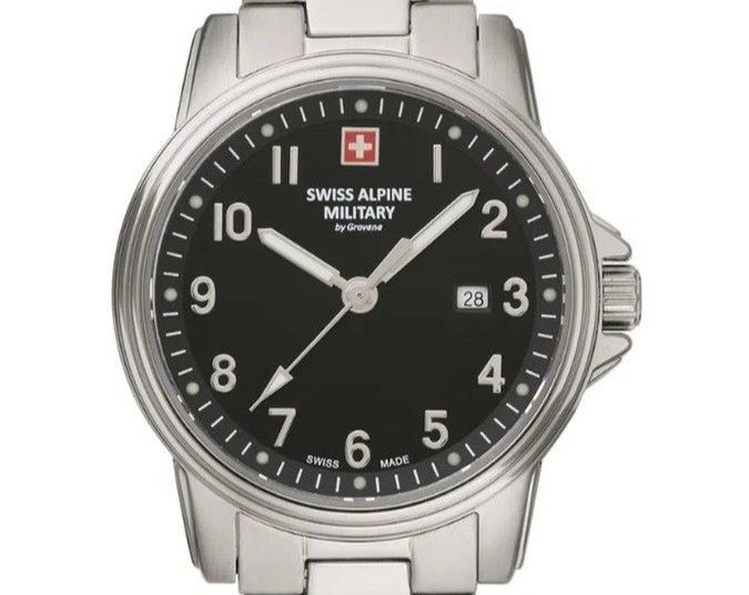 Swiss Alpine Military Leader Ladies Edelstahl Schwarzes Zifferblatt Quarz 7711.1137 100M Damenuhr