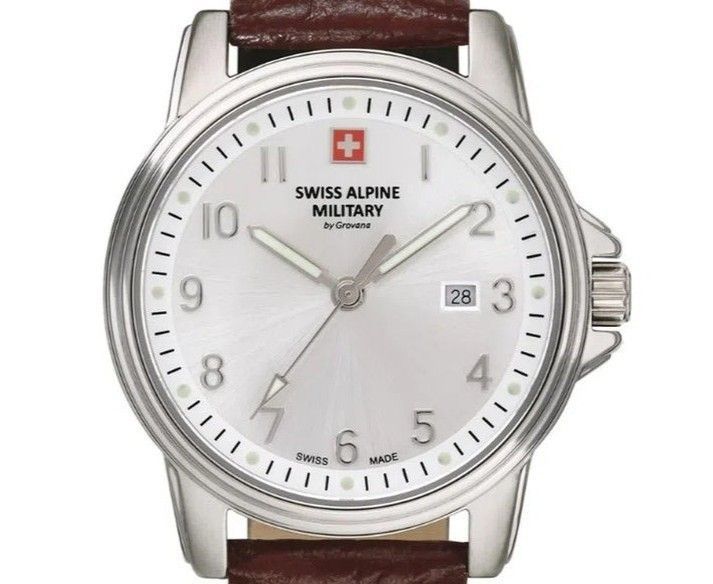 Swiss Alpine Military Leader Ladies Lederarmband Silberfarbenes Zifferblatt Quarz 7711.1532 100M Damenuhr