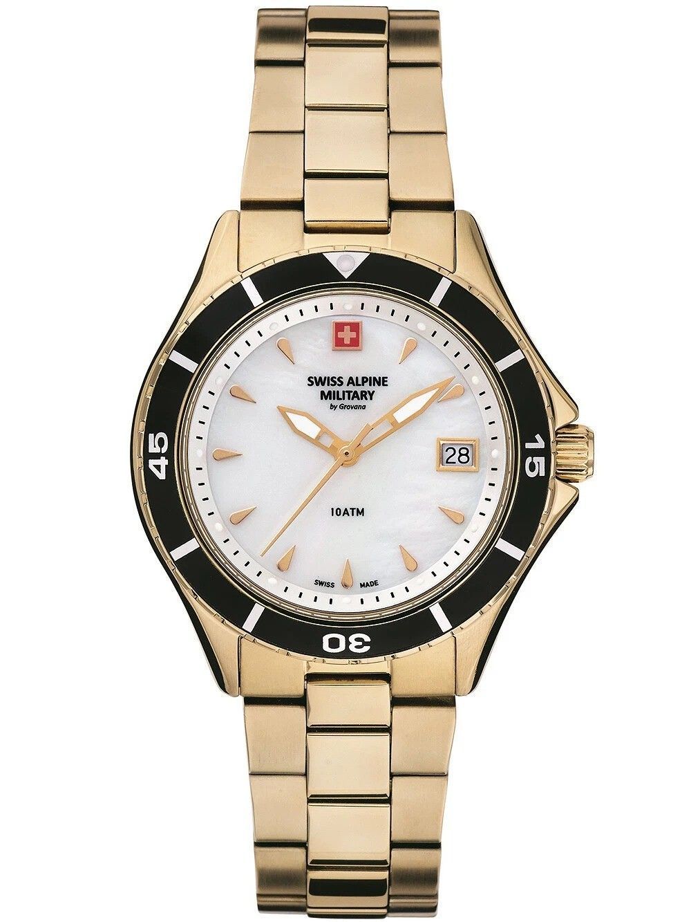 Swiss Alpine Military Aquatech Ladies White Perlmutt-Zifferblatt Quarz 7740.1113 100M Damenuhr