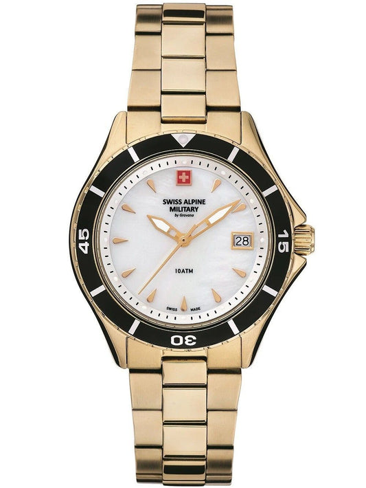 Swiss Alpine Military Aquatech Ladies White Perlmutt-Zifferblatt Quarz 7740.1113 100M Damenuhr