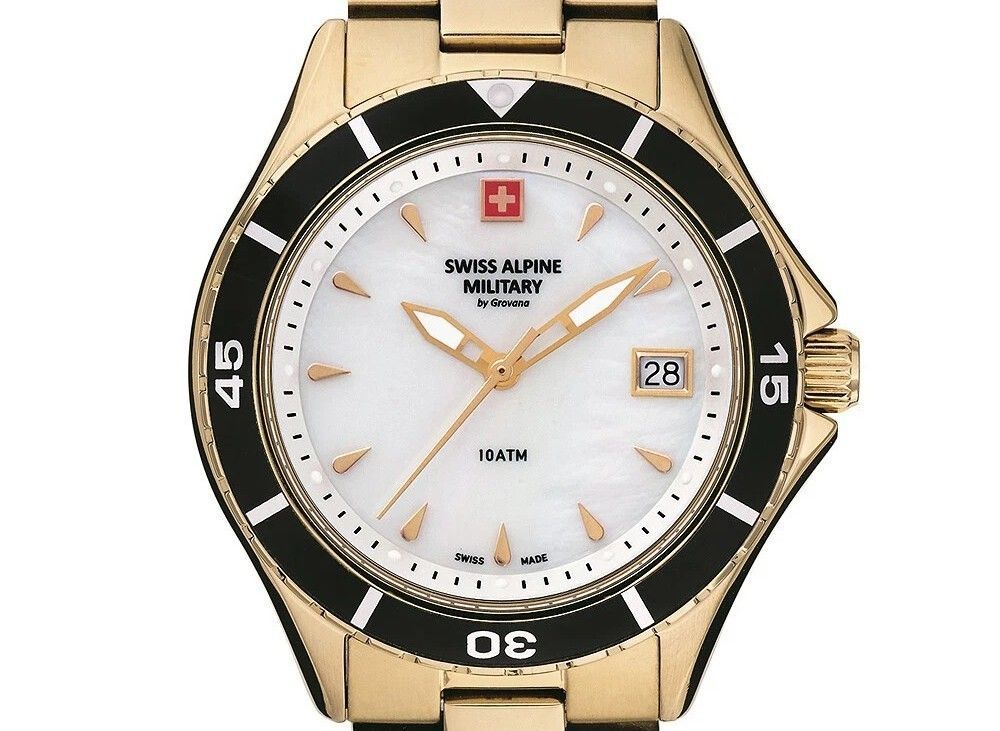 Swiss Alpine Military Aquatech Ladies White Perlmutt-Zifferblatt Quarz 7740.1113 100M Damenuhr