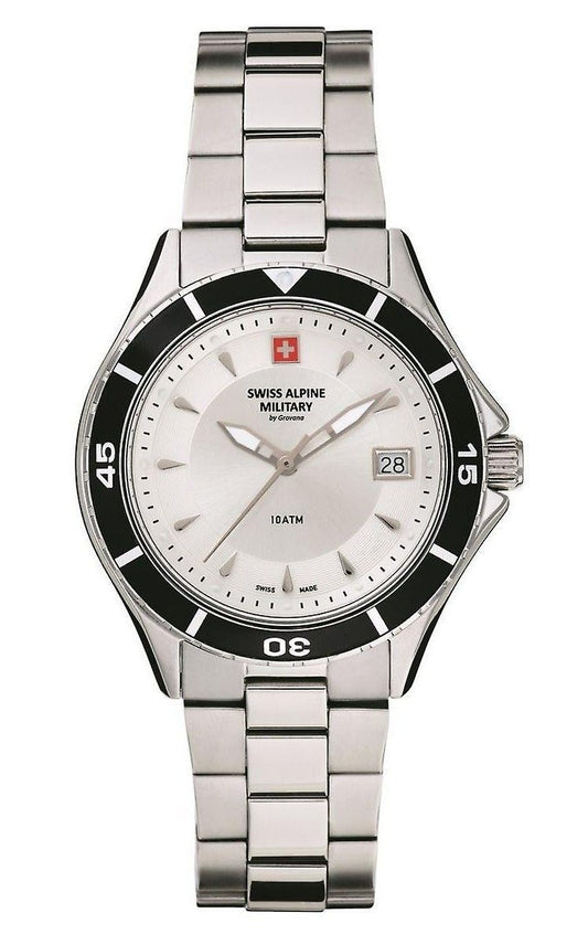 Swiss Alpine Military Aquatech Ladies Edelstahl Silberfarbenes Zifferblatt Quarz 7740.1132 100M Damenuhr