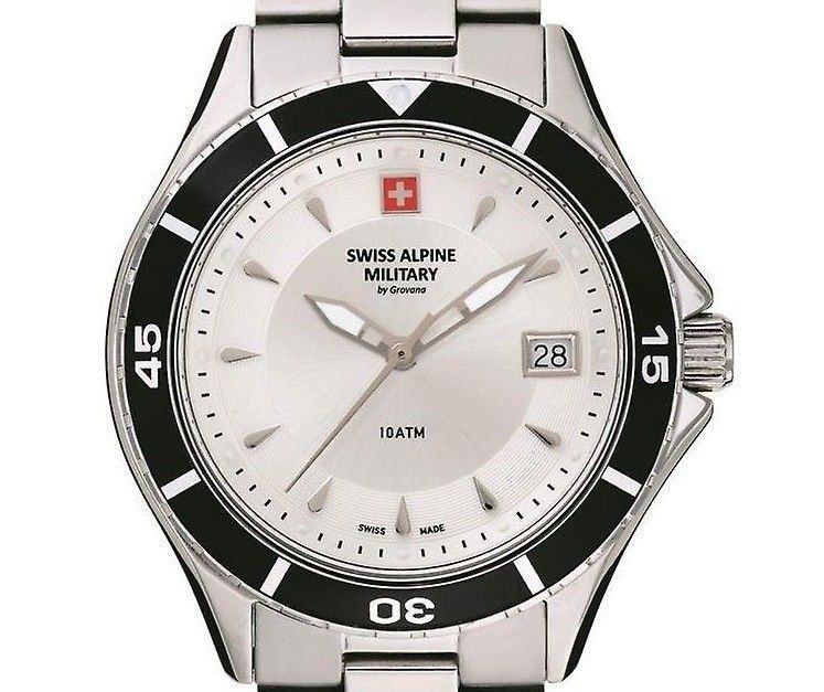 Swiss Alpine Military Aquatech Ladies Edelstahl Silberfarbenes Zifferblatt Quarz 7740.1132 100M Damenuhr