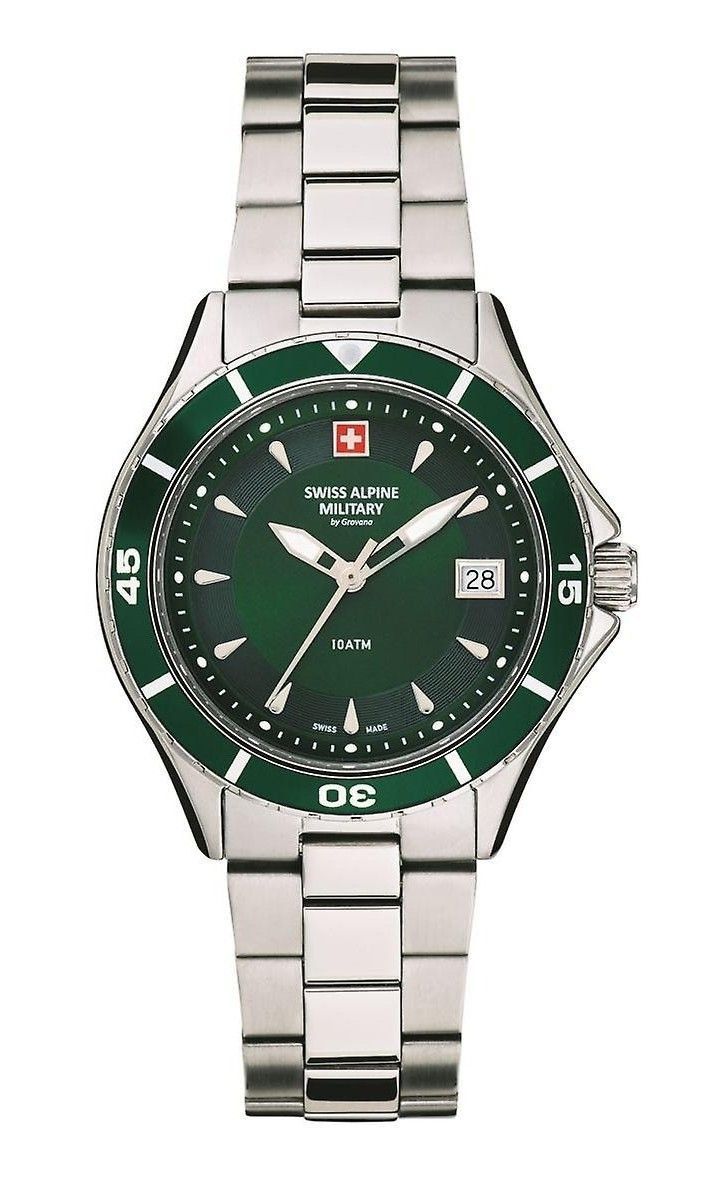 Swiss Alpine Military Aquatech Ladies Edelstahl Grünes Zifferblatt Quarz 7740.1134 100M Damenuhr