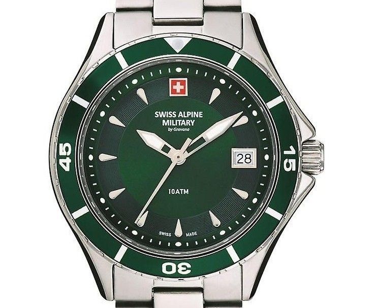 Swiss Alpine Military Aquatech Ladies Edelstahl Grünes Zifferblatt Quarz 7740.1134 100M Damenuhr