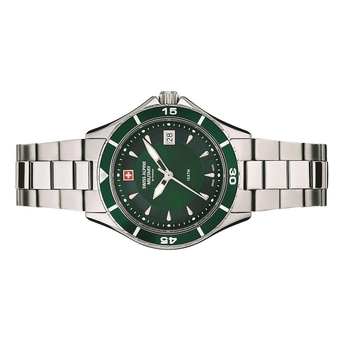 Swiss Alpine Military Aquatech Ladies Edelstahl Grünes Zifferblatt Quarz 7740.1134 100M Damenuhr